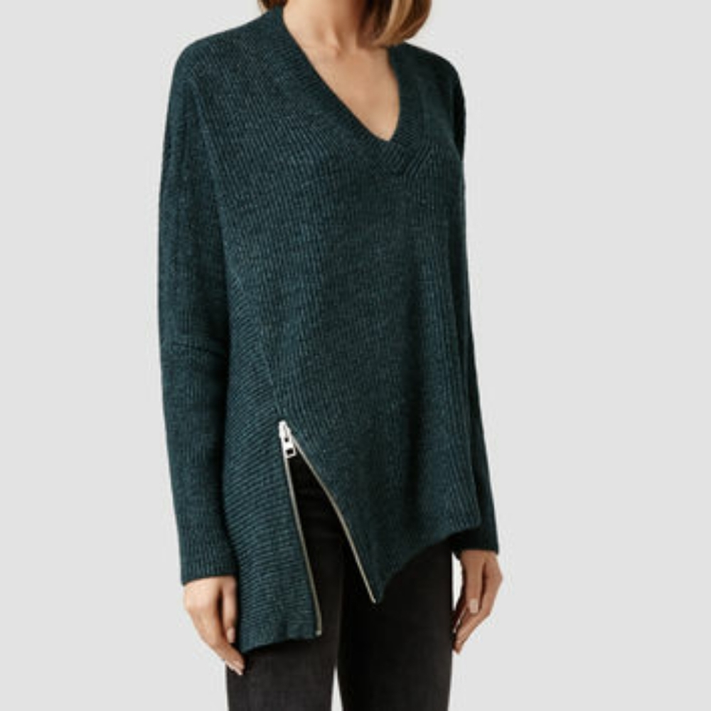 All Saints Able Zip Sweater Charcoal S